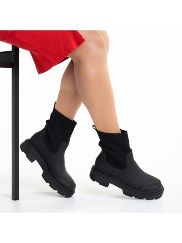 Botine dama negre din piele ecologica si material textil Chiara