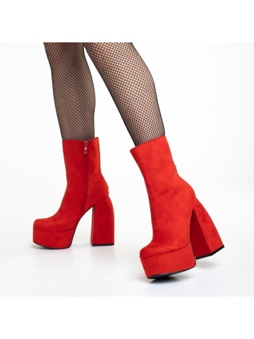 Botine dama rosii din material textil cu toc Edie - Img 3