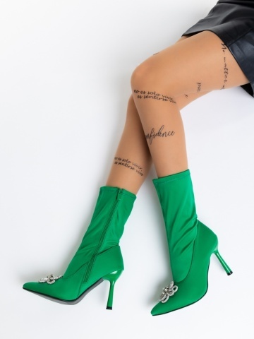 Botine dama verde din material textil Taniel