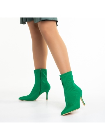 Botine dama verzi din material textil cu toc Rasheda - Img 3