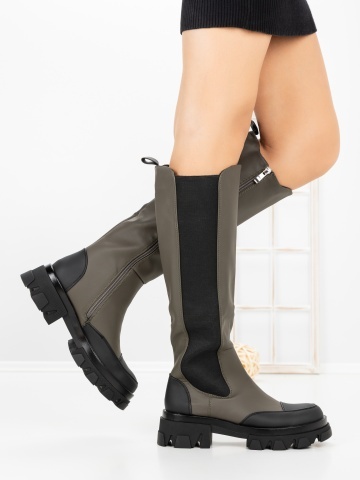 Cizme dama cu platforma verzi din piele ecologica si material textil Ecacren - Img 6