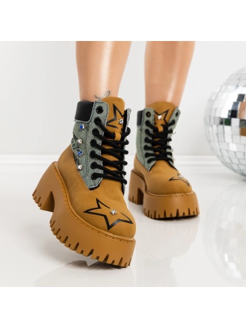 Ghete dama cu platforma galbene din material textil si piele ecologica Aloira