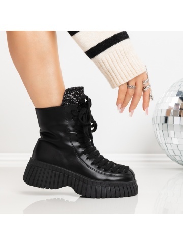 Ghete dama cu platforma negre din piele ecologica Elisha - Img 3