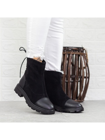 Ghete dama negre din piele ecologica si material textil Mihara - Img 3
