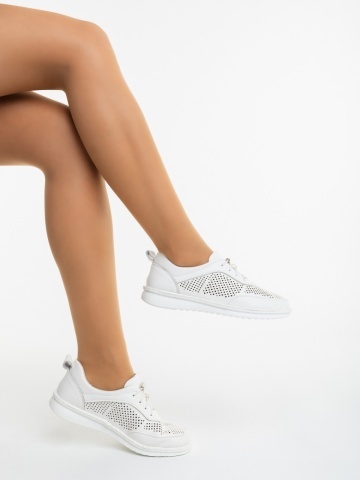 Pantofi casual dama albi din piele ecologica Celona