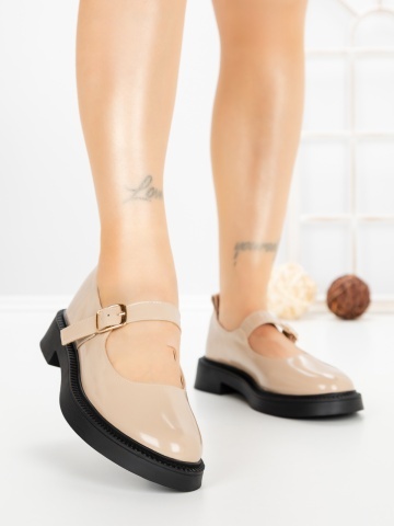Pantofi casual dama bej din piele ecologica Lenovia
