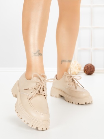Pantofi casual dama bej din piele ecologica Verasia