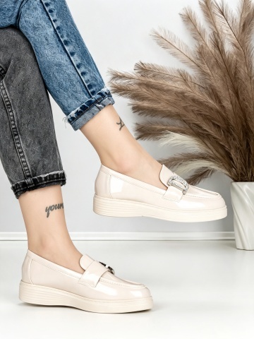 Pantofi casual dama bej din piele ecologica Zanzora - Img 4