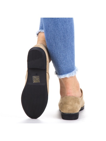 Pantofi casual dama bej inchis din material textil Amelia - Img 3