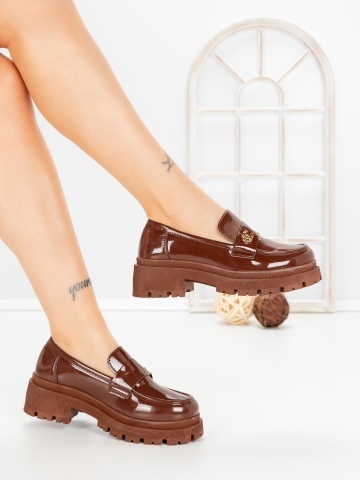 Pantofi casual dama maro deschis din piele ecologica Monira - Img 3