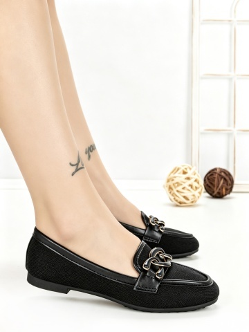 Pantofi casual dama negri din piele ecologica si material textil Saranya - Img 3