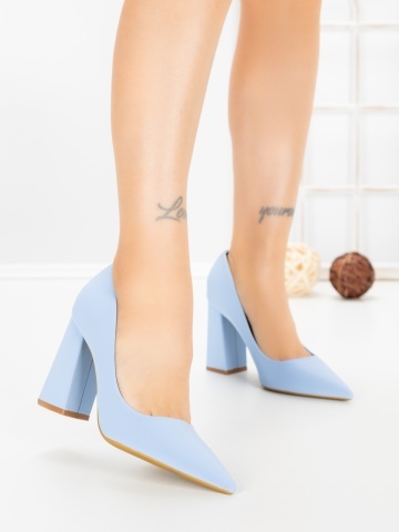Pantofi cu toc gros albastri din material textil Rossela