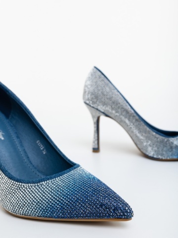 Pantofi dama cu toc albastri din material textil Bakaria - Img 5
