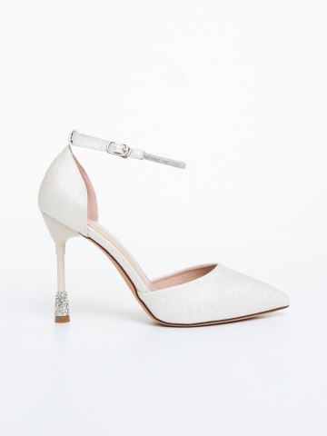 Pantofi dama cu toc auriu deschis din material textil Andera - Img 4