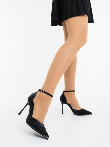 Pantofi dama cu toc negri din material textil Revora - Img 5