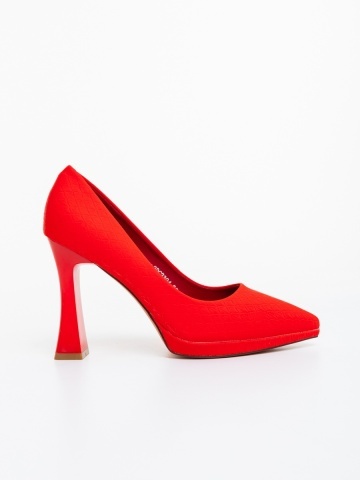 Pantofi dama cu toc rosii din material textil Virza - Img 4