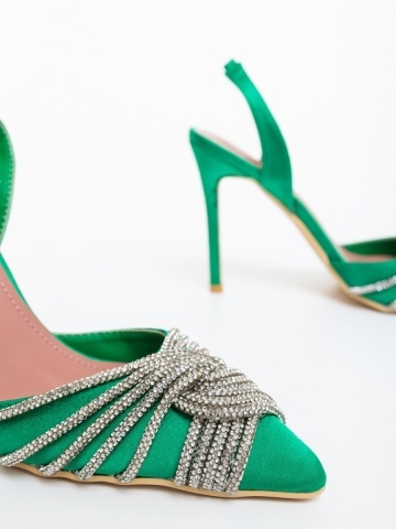 Pantofi dama cu toc verzi din material textil Danara - Img 5
