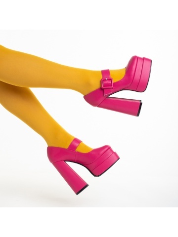 Pantofi dama fucsia din piele ecologica cu toc Beatrix