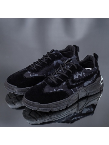 Pantofi sport barbati negri din material textil si piele intoarsa ecologica Hadron