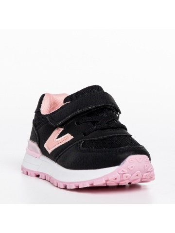 Pantofi sport copii negri cu roz din piele ecologica Rockie - Img 2
