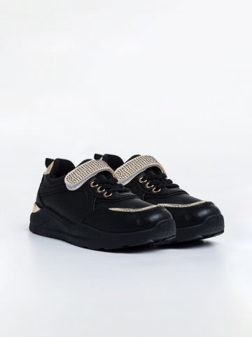 Pantofi sport copii negri din piele ecologica Idalis
