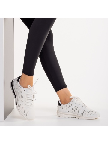Pantofi sport dama alb cu negru din piele ecologica Zolla