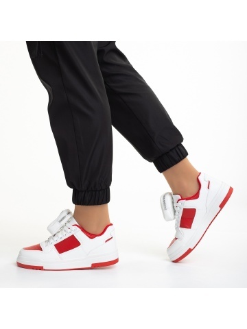 Pantofi sport dama albi cu rosu din piele ecologica Inola - Img 4