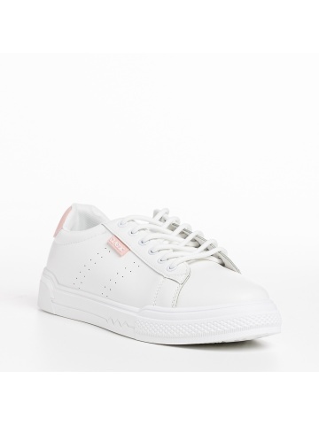 Pantofi sport dama albi cu roz din piele ecologica Ruba
