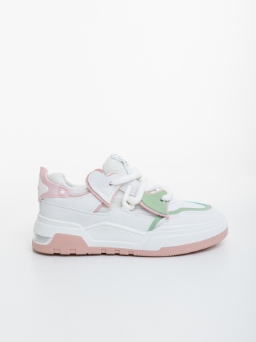 Pantofi sport dama albi cu roz din piele ecologica si material textil Lalona - Img 4