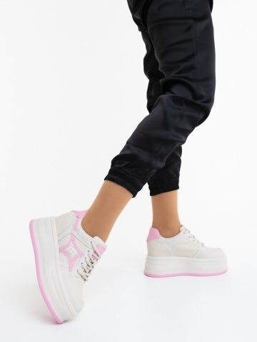 Pantofi sport dama bej cu roz din piele naturala Monalia