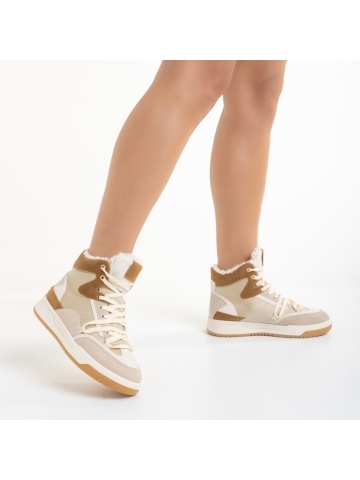 Pantofi sport dama bej din piele ecologica si material textil Reveca