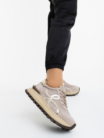 Pantofi sport dama bej din piele naturala Talinda - Img 2