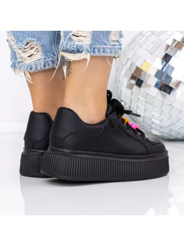 Pantofi sport dama cu platforma negri din piele naturala Ashira - Img 4