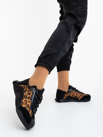 Pantofi sport dama negri cu maro din material textil Jorana