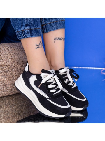 Pantofi sport dama negri din material textil si piele ecologica Ditina - Img 2