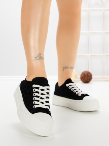 Pantofi sport dama negri din material textil si piele ecologica Quessia