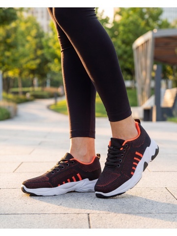 Pantofi sport dama negru cu roz din material textil Morison