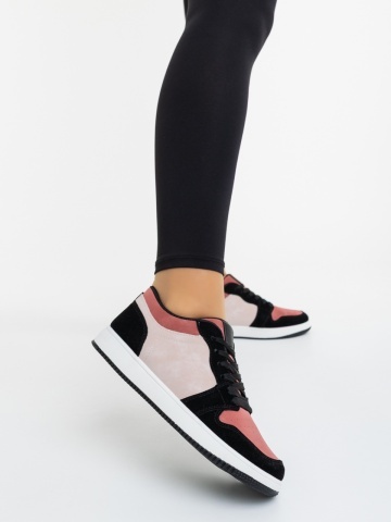 Pantofi sport dama roz cu negru din piele ecologica Kinza