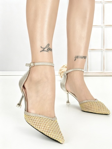 Pantofi stiletto aurii din material textil Alisara