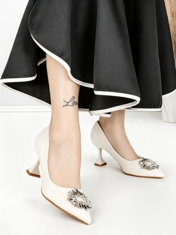 Pantofi stiletto bej din material textil Velenzae