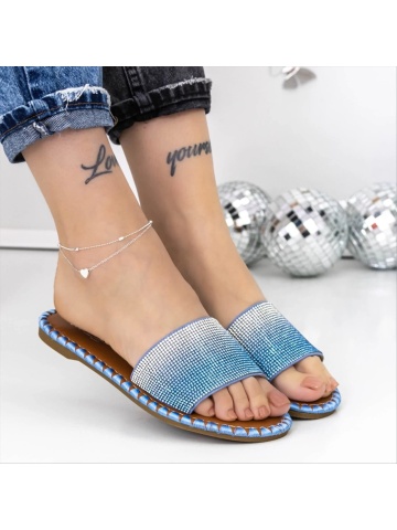 Papuci dama albastri din material textil Tylar