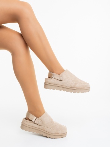 Papuci dama bej din material textil Luara
