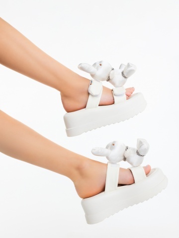Papuci dama cu platforma albi din piele ecologica Damaris
