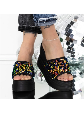 Papuci dama cu platforma multicolor din material textil Leonora - Img 2