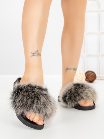 Papuci dama cu talpa joasa gri din material textil Noraya