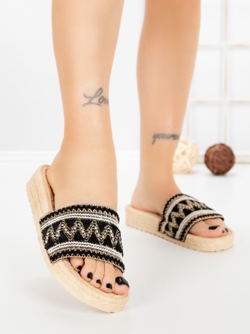 Papuci dama cu talpa joasa negri din material textil Florissa