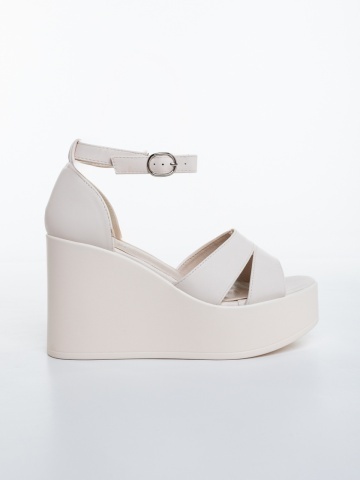 Sandale dama cu platforma bej din piele ecologica Tohana - Img 4