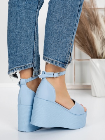 Sandale dama cu platforma bleu din piele ecologica Radara - Img 3