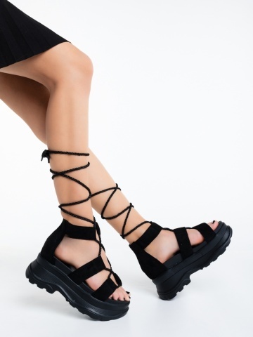 Sandale dama cu platforma negre din material textil Nayana