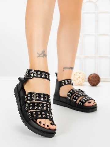 Sandale dama cu platforma negre din piele ecologica Xorenza